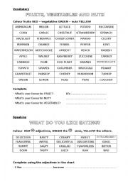 English Worksheet: FOOD - FRUITS VEGETABLES NUTS