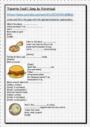 English Worksheet: My favorite food ( song by Victorious)