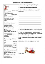 English Worksheet: Rudolph the red nosed reindeer: a song