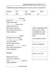 English Worksheet: Past continuous : Jealous Guy Song