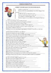 English Worksheet: ERROR CORRECTING with a key