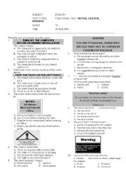 English Worksheet: csution, warning and notice