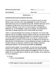 English Worksheet: Reading about money