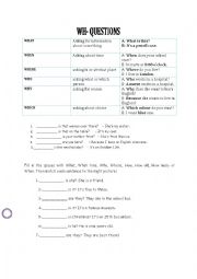English Worksheet: wh words and questions