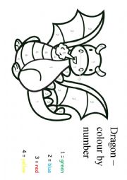 English Worksheet: dragon - colour by number