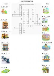 English Worksheet: Places in town crossword