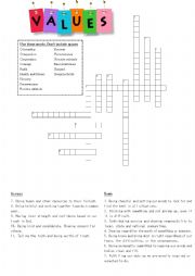English Worksheet: Personal values crossword