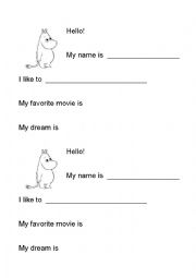 English Worksheet: Intro cards with moomin characters