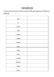 English Worksheet: homophones