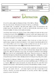 English Worksheet: Test - M6 - Habitat Destruction
