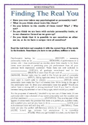 English Worksheet: WORD FORMATION with a key - PERSONALITY TESTS 