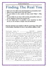 WORD FORMATION with a key - PERSONALITY TESTS 