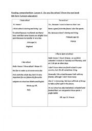 reading text for the previous worksheet : lesson 4 Do you like school?