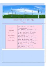 English Worksheet: sources of energy poem