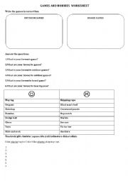 English Worksheet: games and hobbies