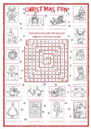 English Worksheet: Christmas Fun Word search