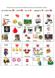 English Worksheet: Likes and dislikes with famous characters