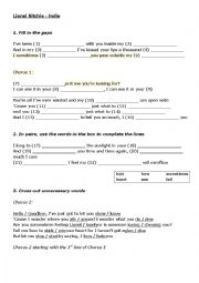 English Worksheet: L. Richie - Hello Song
