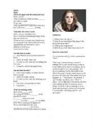 English Worksheet: adele - hello