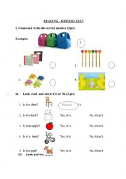 English Worksheet: reading and writing tests for grade 1