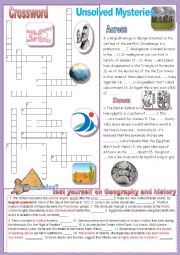 English Worksheet: Unsolved Mysteries crossword now fully editable