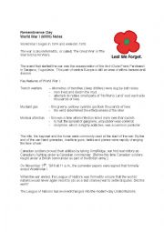English Worksheet: Remembrance background information