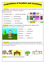 English Worksheet: prepositions of location and movement