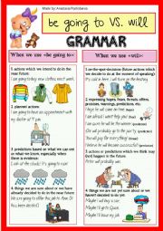 English Worksheet: Will or Be going to (grammar guide + video) 
