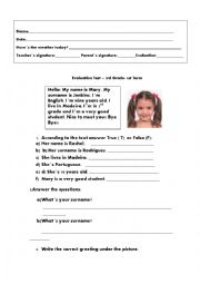 Evaluation Test- 3rd  Grade