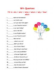 English Worksheet: WH-Questions