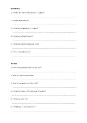 English Worksheet: Great Britain and the USA