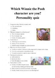 English Worksheet: Which Winnie the Pooh character are you? Personality quiz 4