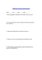 English Worksheet: Studying abroad questionnaire