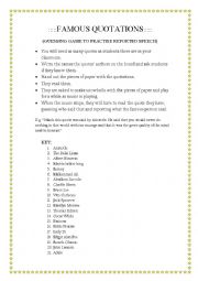 English Worksheet: Snowball game with famous quotes to practise Reported Speech