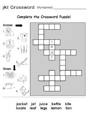 English Worksheet: cross word puzzle