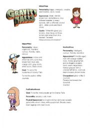 English Worksheet: Characters Of Gravity Falls