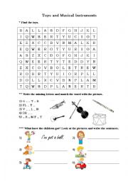 English Worksheet: toys and musical instruments