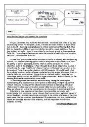 English Worksheet: End-of-terrm test 4th forms Tunisian students