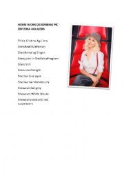 English Worksheet: DESCRIBING PIC SINGER CRISTINA AGUILERA