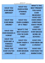 English Worksheet: Present Perfect and Past Simple Question Cards