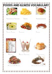 English Worksheet: Vocabulary: Foods and illness vocabulary