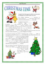 English Worksheet: GAP FILLING - CHRISTMAS - with a key