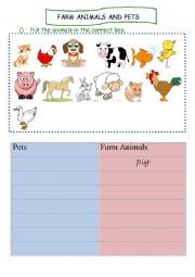 English Worksheet: Farm Animals and Pets 