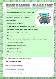 English Worksheet: HOMEWORK MACHINE/brochure