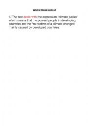 English Worksheet: climate justice reading worksheet correction