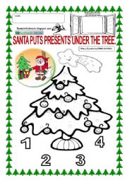 English Worksheet: Santa puts presents under the tree