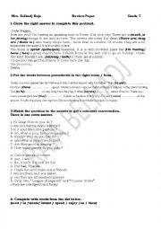 English Worksheet: remedial work for Grade 7 Tunisian programme