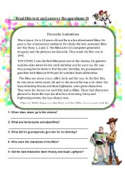 English Worksheet: favoite animations