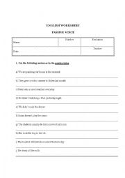 English Worksheet: Worksheet on Passive Voice