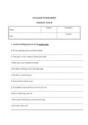 Worksheet on Passive Voice